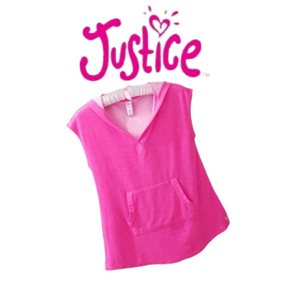 Justice Hot Pink Glittering Terry Cloth Swimsuit Cover-Up Size 8/10